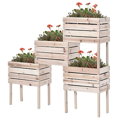 4PCS Raised Garden Bed, Wooden Elevated Planter Box Kit with Bed Liner, Diy Shape, for Flowers Vegetables