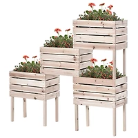 4PCS Raised Garden Bed, Wooden Elevated Planter Box Kit with Bed Liner, Diy Shape, for Flowers Vegetables