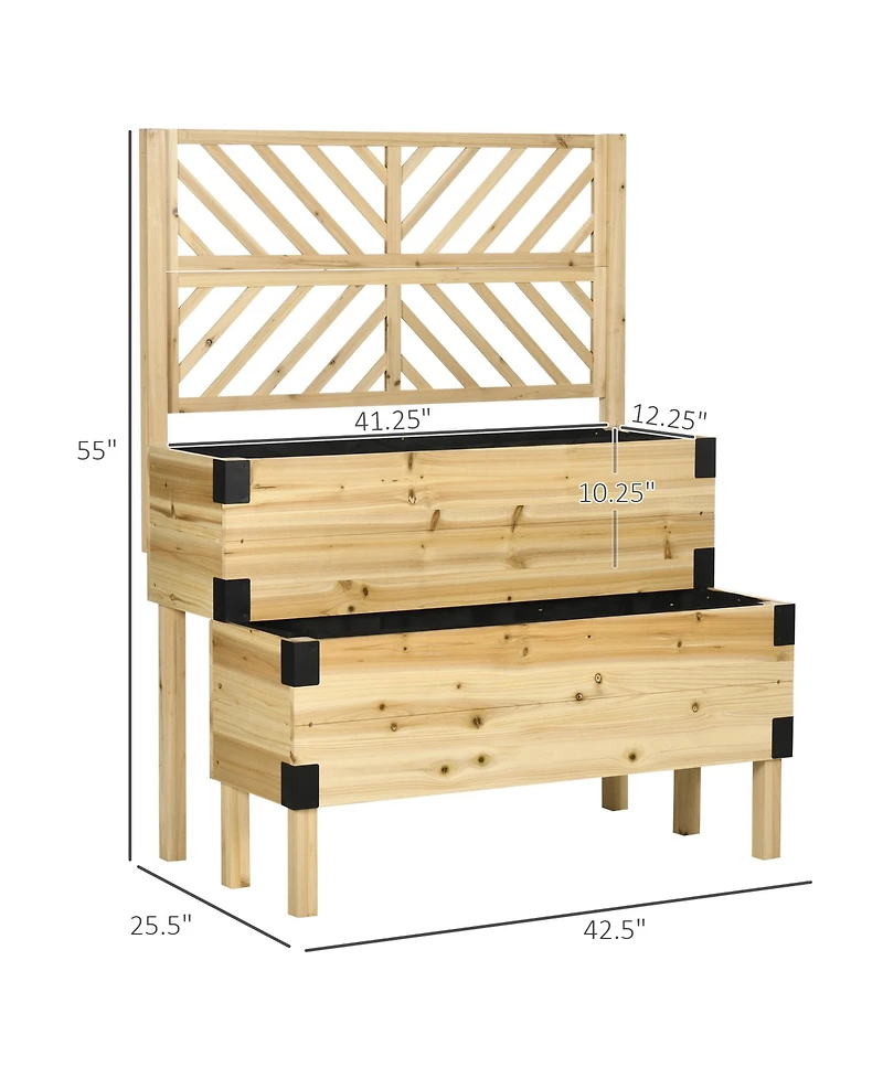 Streamdale Furniture Raised Garden Bed with Trellis, 2 Tier Wooden Elevated Planter Box with Legs and Metal Corners for Vegetables, Flowers, Herbs, Na