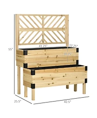 Streamdale Furniture Raised Garden Bed with Trellis, 2 Tier Wooden Elevated Planter Box with Legs and Metal Corners for Vegetables, Flowers, Herbs, Na