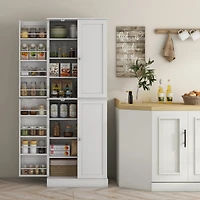 65" Kitchen Pantry Cabinet, Modern Storage Cabinet with Doors and Shelves, Freestanding Cupboard for Dining Room, White