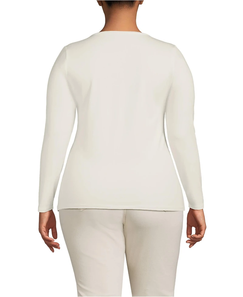 Lands' End Women's Plus Lightweight Jersey Skimming Long Sleeve Scoop Neck T-shirt