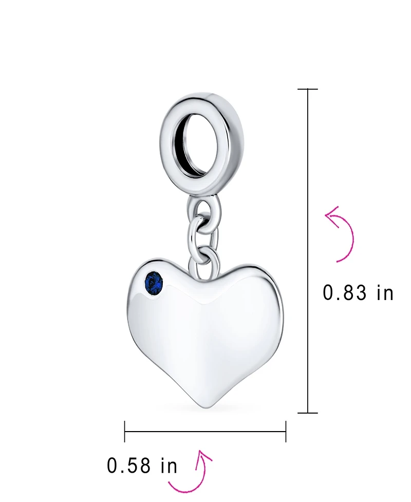Bling Jewelry Crystal Accent Dangle Heart Shape Charm Bead Sterling Silver