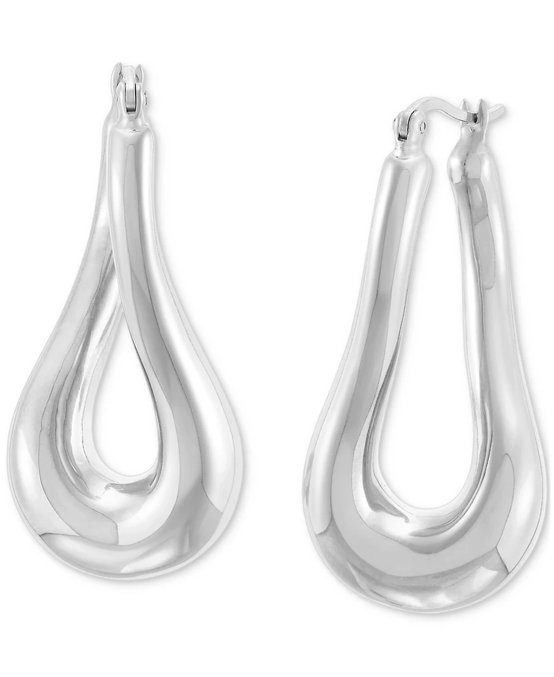 Polished Tube Twist Medium Hoop Earrings in Sterling Silver