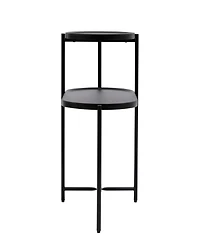 Streamdale Furniture Round Coffee Table with Storage Tray 2 Tier Oval End Tables Wooden Small Side Table for Living Room (Black)