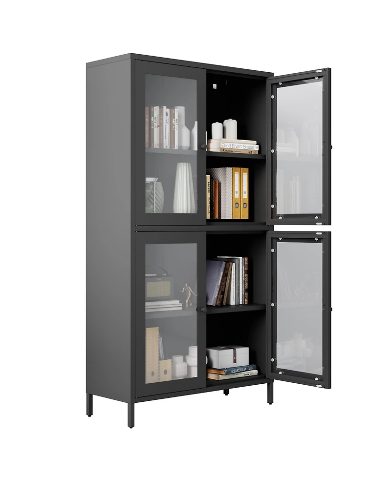 Streamdale Furniture Classic Metal Storage Cabinet Display Cabinet with 4 Glass Doors 4 Shelves Cabinet Bookcase Side Cabinet for Home Office Living R