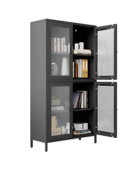 Streamdale Furniture Classic Metal Storage Cabinet Display Cabinet with 4 Glass Doors 4 Shelves Cabinet Bookcase Side Cabinet for Home Office Living R