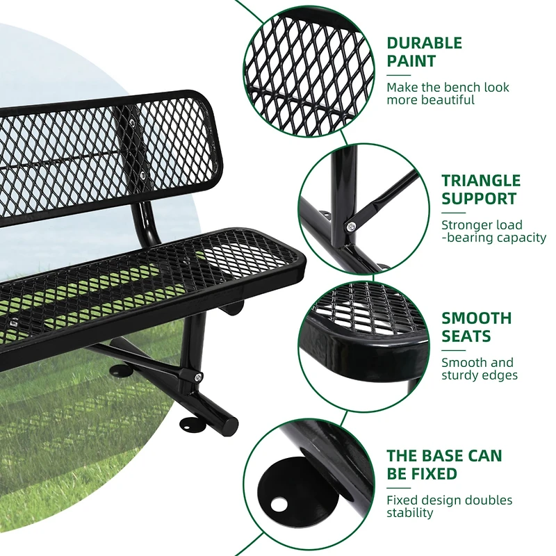 Streamdale 6 ft. Outdoor Steel Bench with Backrest in Black