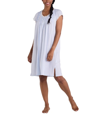Miss Elaine Plus Diamond-Yoke Lace-Trim Nightgown