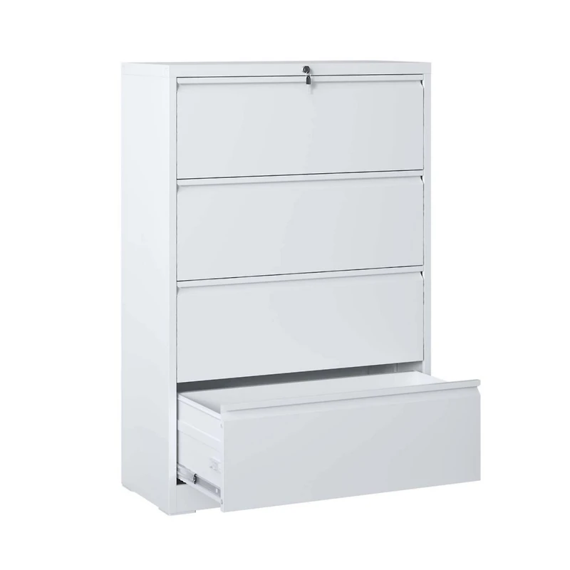 Streamdale Furniture Lateral File Cabinet 4 Drawer, White Filing Cabinet with Lock, Lockable File Cabinet for Home Office, Locking Metal File Cabinet