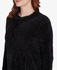 Ruby Rd. Petite Chenille Eyelash Pullover Pouch Pocket Funnel Neck Sweater