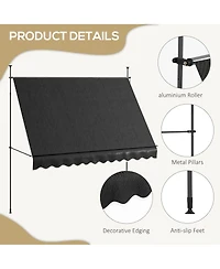 Manual Retractable Awning, 118" Non-Screw Freestanding Patio Sun Shade Shelter with Support Pole Stand and Uv Resistant Fabric, for Window, Door,