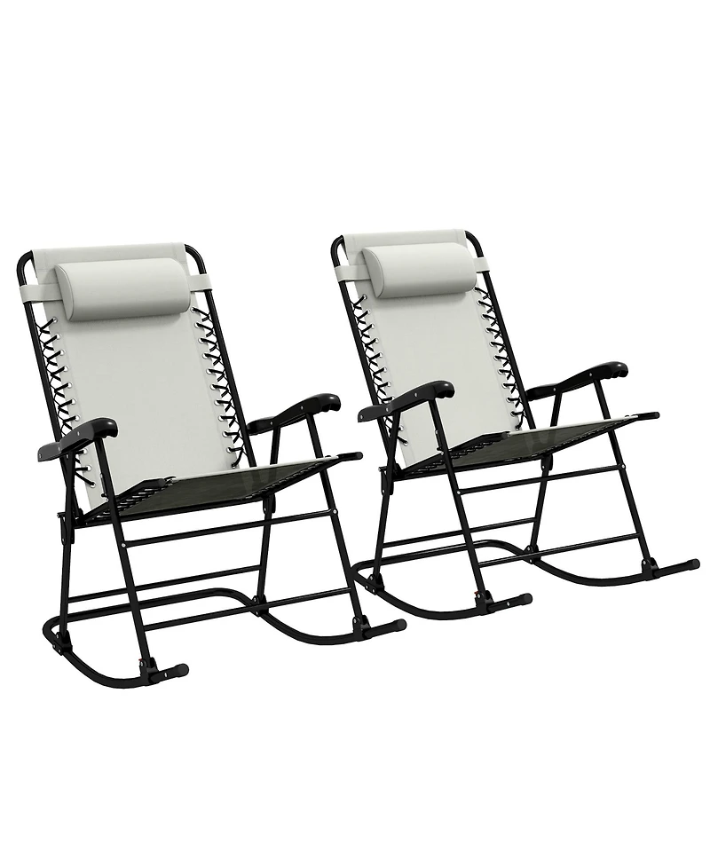 2 Piece Outdoor Rocking Chair Set, Patio Folding Lawn Rocker Set with Headrests for Yard, Patio, Deck, Backyard, Cream White