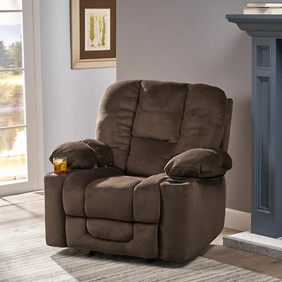 Streamdale Furniture Luxurious Manual Recliner Chair In Chocolate With Skin-Friendly Fabric And Dual Cup Holders