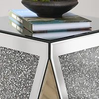 Streamdale Furniture Inverted Triangular Mirror Square Table, Crystal Diamond Inlaid Coffee Table, Silver Glass Side Table Suitable for Corridors, Liv
