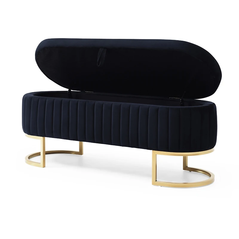 Streamdale Furniture Storage Bench Bedroom Bench, Velvet Oval Upholstered End of Bed Bench with Golden Metal Legs,50" Modern Storage Ottoman Bench for