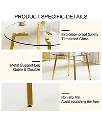 Streamdale Furniture Modern minimalist style circular transparent tempered glass table, tempered glass tabletop, golden metal legs, suitable for kitch