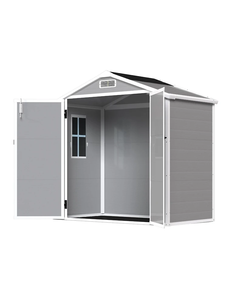 Streamdale Furniture 6' x 4.4' Resin Weather Resistant Outdoor Storage Shed with Floor for Garden, Backyard, Pool Tool, Light Grey