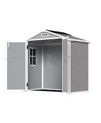 Streamdale Furniture 6' x 4.4' Resin Weather Resistant Outdoor Storage Shed with Floor for Garden, Backyard, Pool Tool, Light Grey