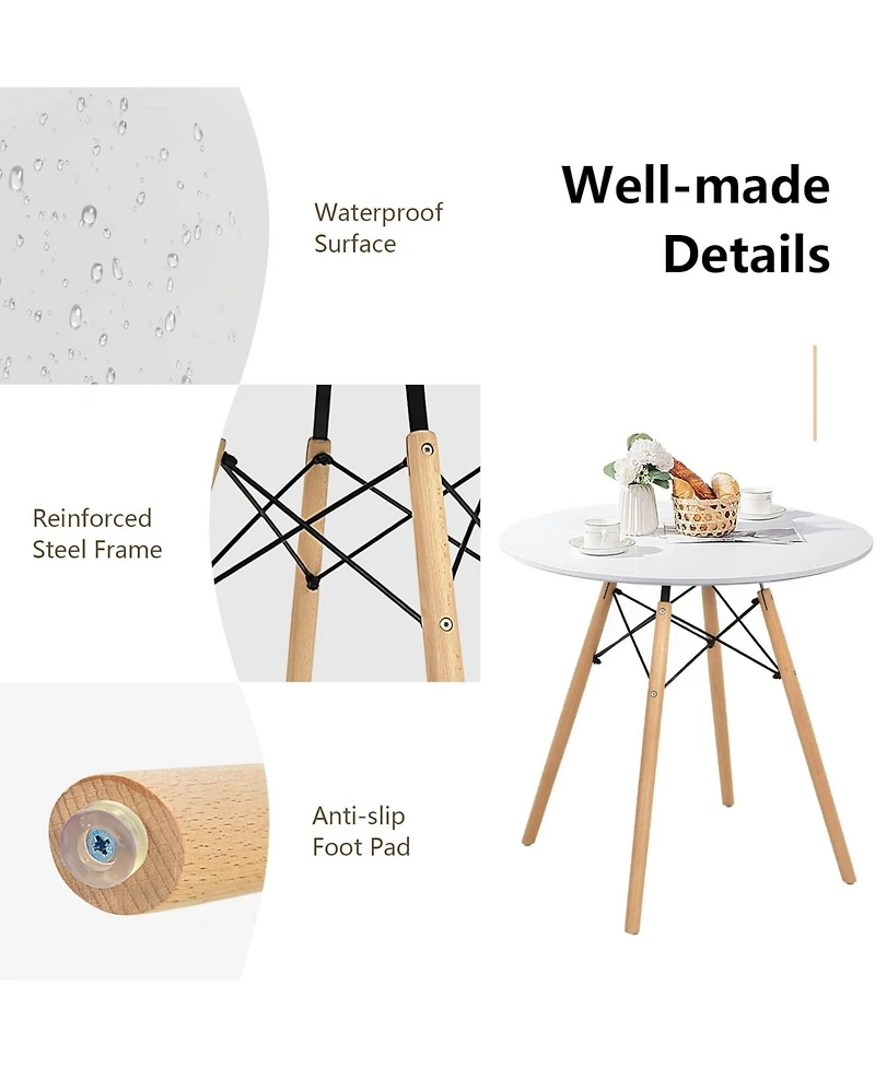 Streamdale Furniture 31.5" Round Dining Table Kitchen Table White Dining Table with White Mdf desktop and Solid wood legs .Modern Style Coffee Table L