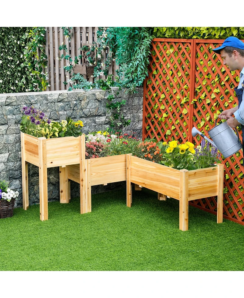 Raised Garden Bed Set of 3, Wooden Elevated Planter Box with Legs and Bed Liner, for Backyard and Patio to Grow Vegetables, Herbs, and Flowers, Natura