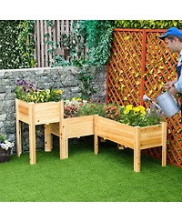 Raised Garden Bed Set of 3, Wooden Elevated Planter Box with Legs and Bed Liner, for Backyard and Patio to Grow Vegetables, Herbs, and Flowers, Natura