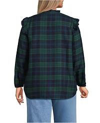 Lands' End Women's Plus Ruffle Front Flannel Popover Blouse