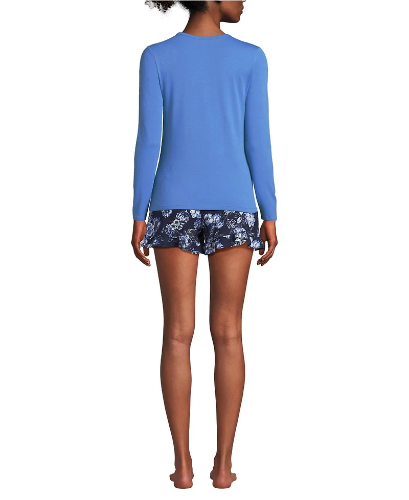 Lands' End Women's Lightweight Cotton Modal Drapey Flannel 2 Piece Pajama Set - Top and Shorts