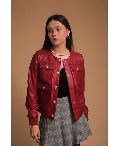 Furniq Uk Women's Leather Jacket, Burgundy, Created for Macy's