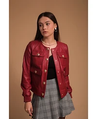Furniq Uk Women's Leather Jacket, Burgundy, Created for Macy's