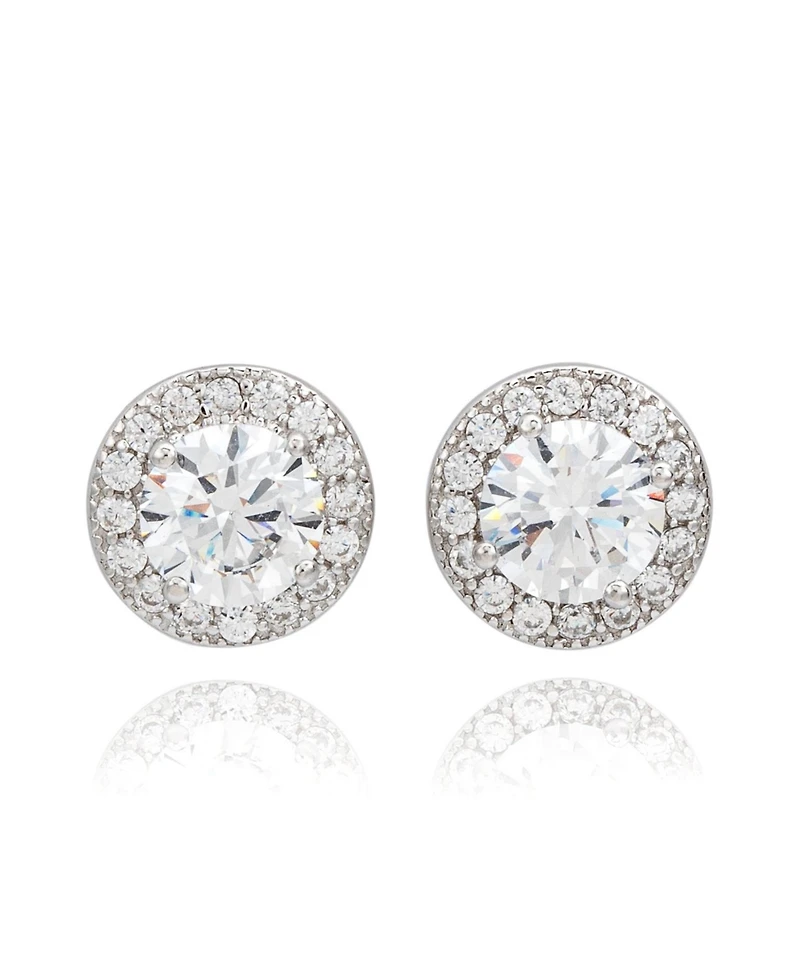 Suzy Levian Sterling Silver Round Cut White Cubic Zirconia Halo Studs