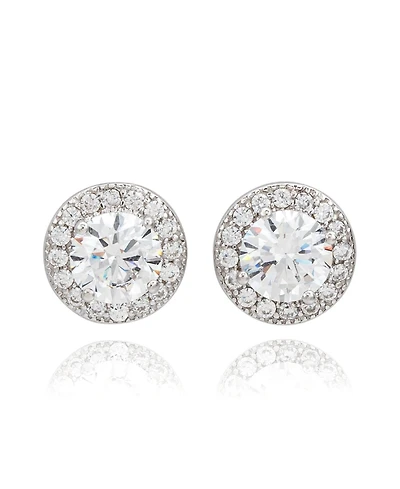 Suzy Levian Sterling Silver Round Cut White Cubic Zirconia Halo Studs