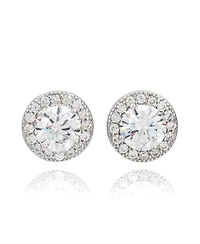 Suzy Levian Sterling Silver Round Cut White Cubic Zirconia Halo Studs
