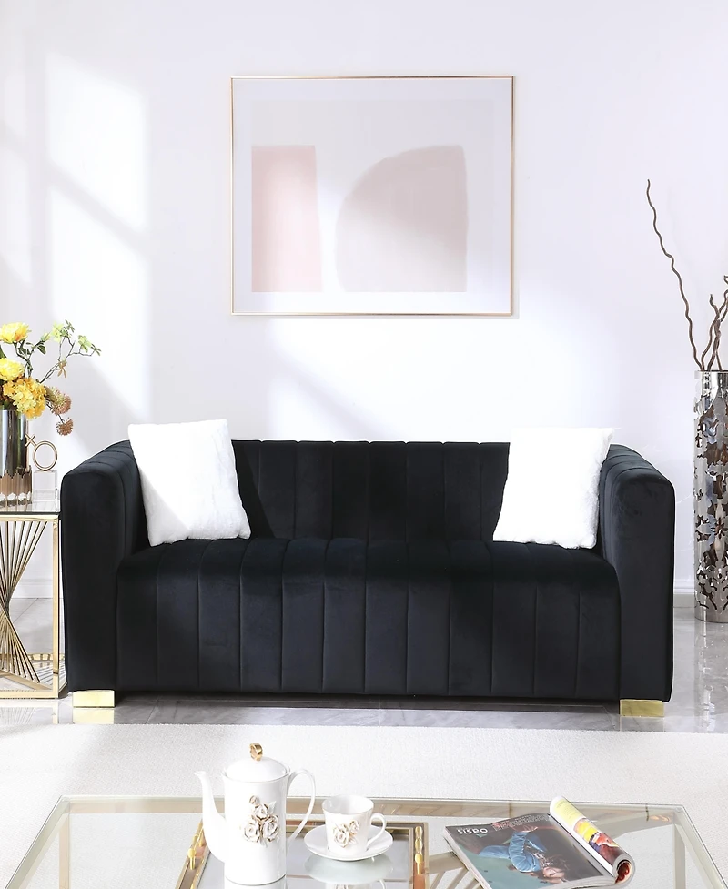 Streamdale Furniture A modern channel sofa take on a traditional Chesterfield, Black color,3 seater