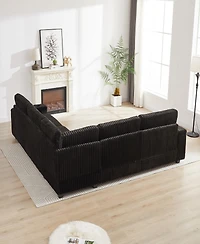 Streamdale Oversized Corduroy Corner Sofa with Storage and Ports