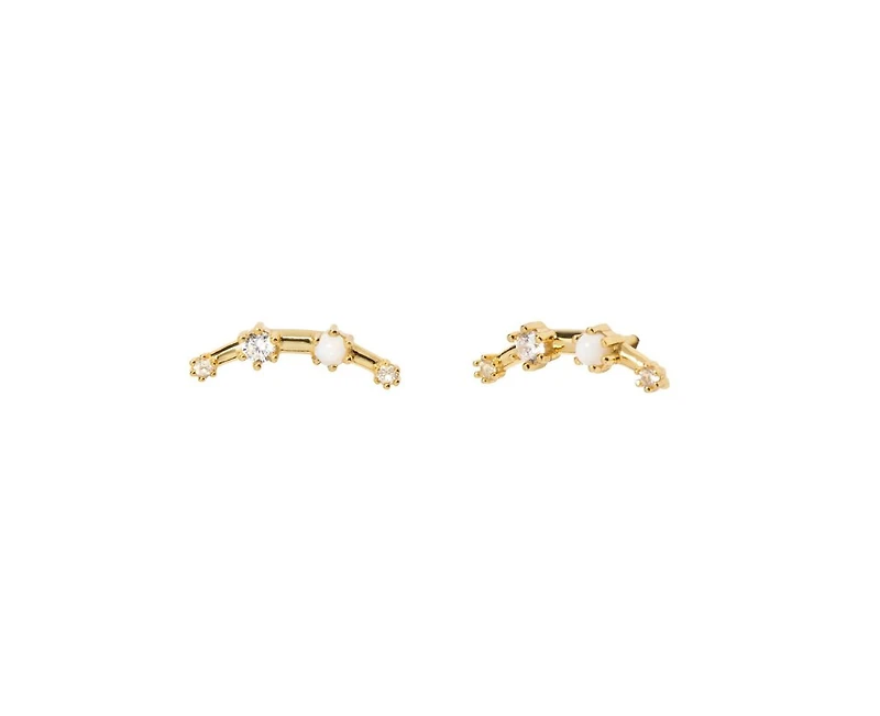 Sterling Silver Opal and Clear Topaz Crawler Earrings