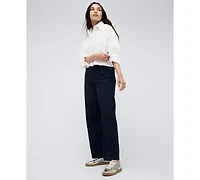 Kenneth Cole Women's Satin Striped Cropped Boyfriend Shirt