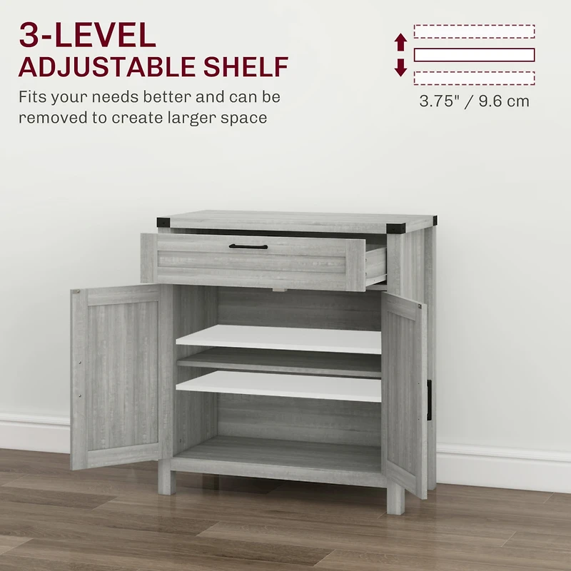 Sideboard Buffet Cabinet with Storage Drawer, Modern Farmhouse Kitchen Cabinet with 2 Barn Doors, Coffee Bar Cabinet, Gray