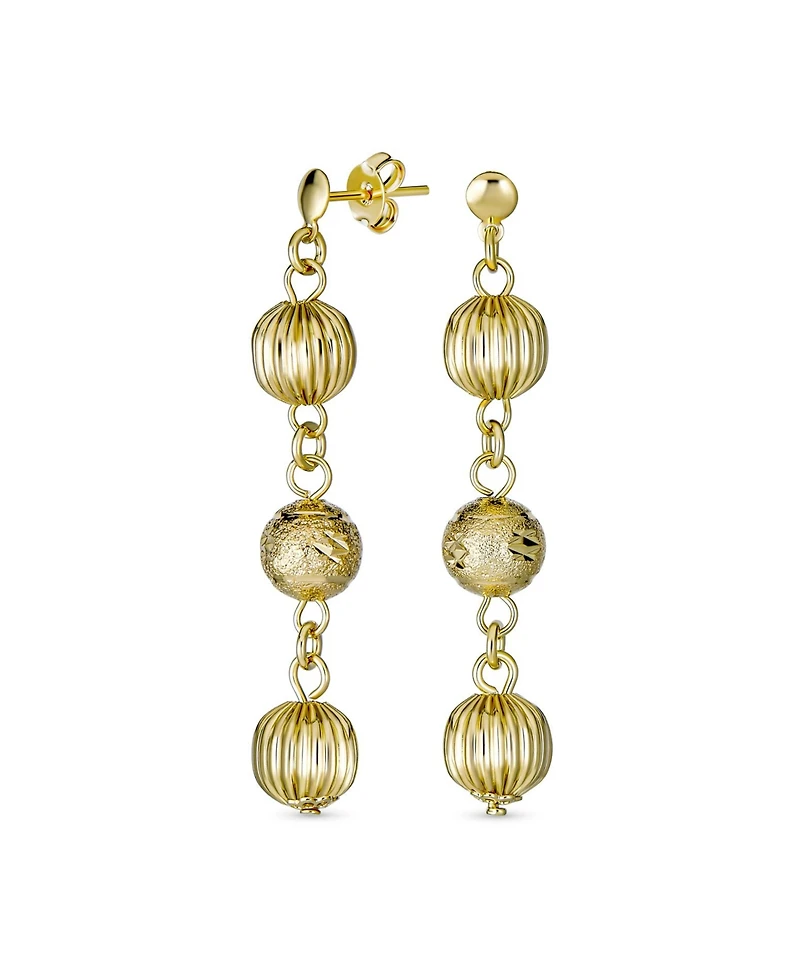 Bling Jewelry Multi Spheres Linear Dangle Ball Earrings Gold Plated 6MM