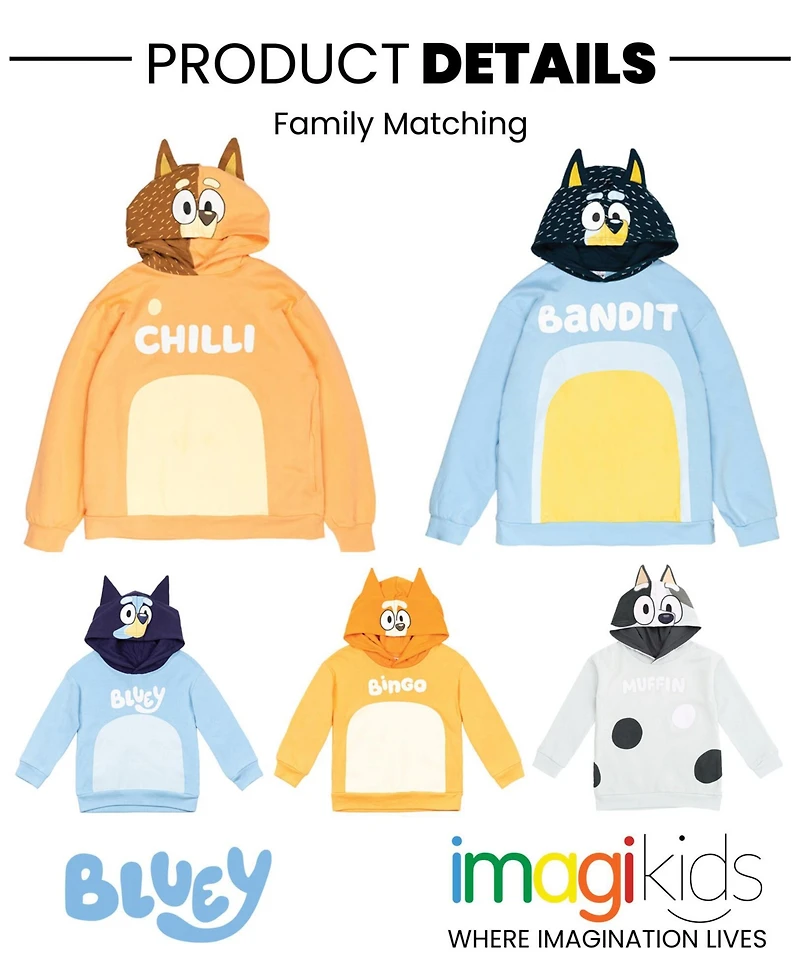 Bluey Bingo Dad Mom Fleece Matching Family Cosplay Pullover Hoodie Infant to Little Kid