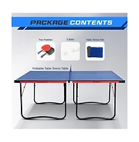 SereneLife Foldable Table Tennis Table with Single Player Playback Mode, Net, and Post