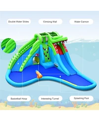 7-in-1 Inflatable Bounce House with Splashing Pool without Blower