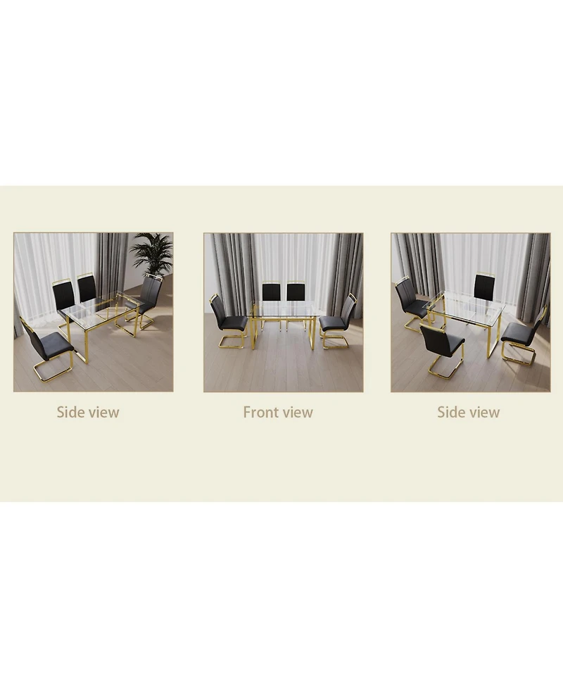Streamdale Furniture 51 inch Glass Dining Table Set for 4, Dining Table & Chair Sets with Golden Plating Legs for Kitchen, Modern Rectangle Tempered G