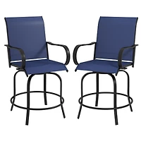 Outdoor Bar Stools with Armrests, Set of 2 360 Swivel Bar Height Patio Chairs with High-Density Mesh Fabric, Steel Frame Dining Chairs for Balcony, Po