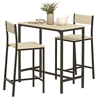 3 Piece Bar Table and Chairs, Industrial Dining Table Set for 2, Counter Height Kitchen Table with Bar Stools, Breakfast Table Set for 2 for Small Spa