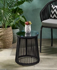 Streamdale Modern Moonstone Rope-Wrapped Side Table With Tempered Glass Top