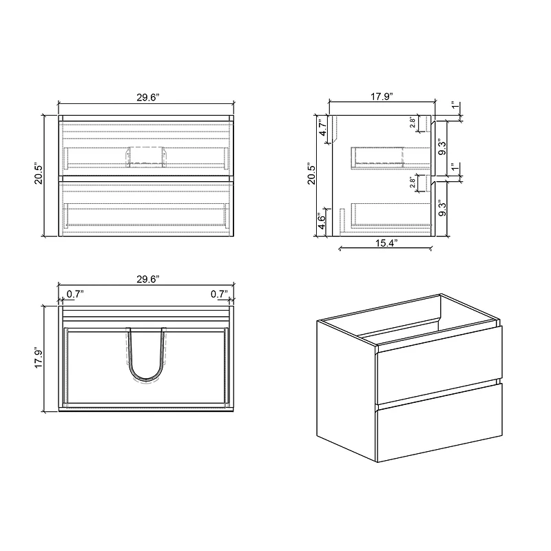 Streamdale Walnut Wall Cabinet 2 Drawers, Pre-Assembled
