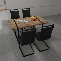 Streamdale Furniture 55" Rural Industrial Rectangular Mdf Dark Wood Dining Table Set and Pu Armless Dining Chair Set 4, Kitchen Black Metal Table Leg