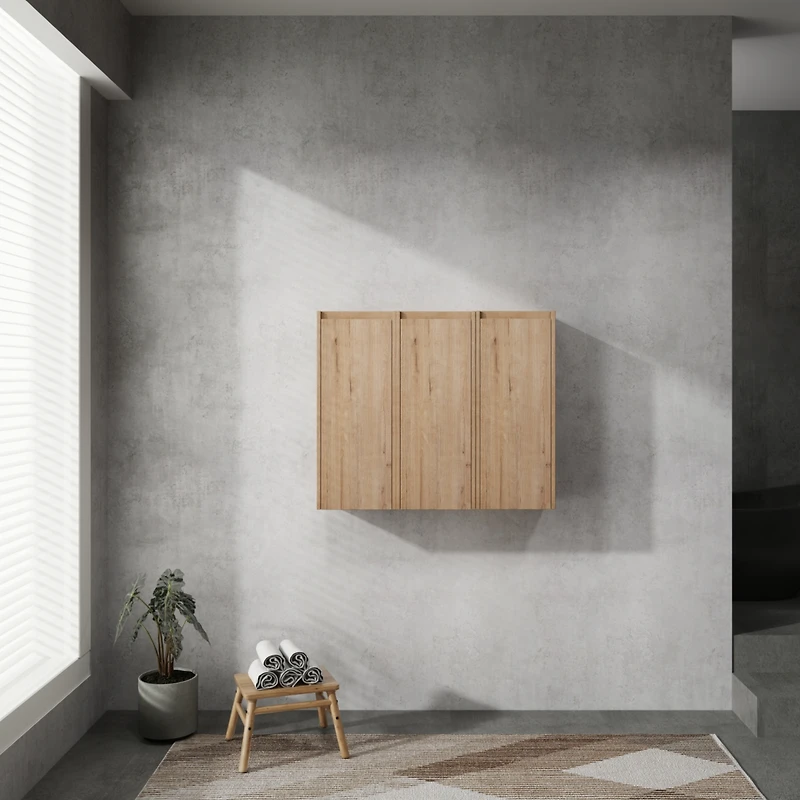 12" Bathroom Side Cabinet, 3-Soft Close Doors, Float Mounting Design