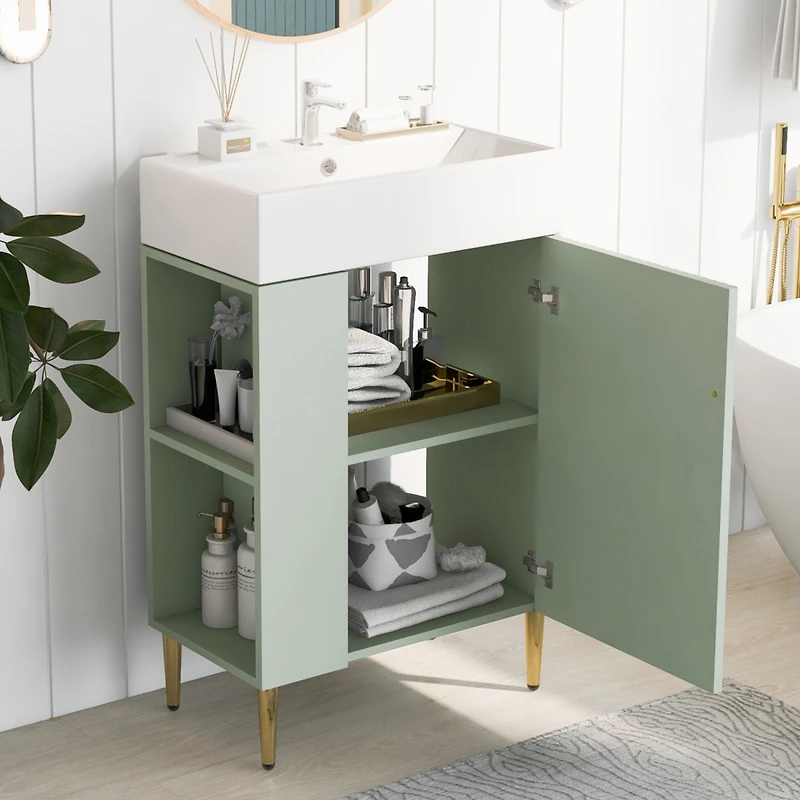 Streamdale Modern 21.6" Green Vanity Cabinet with Ceramic Sink
